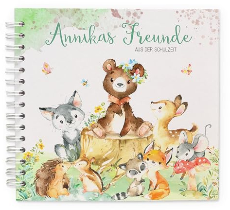 Feenstaub Freundebuch Waldtiere Schule, Erinnerungsbuch personalisiert mit Namen, Schulfreundebuch 1. Klasse, Freundschaftsbuch Schule Waldtiere, Freundealbum für Schulkind, Geschenk Einschulung