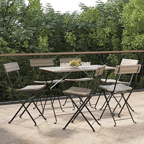Homgoday Bistrostühle 6 STK. Bistrostuhl Klappstuhl Gartenstuhl Balkonstühle Balkonstuhl Terrassenstuhl Gartenmöbel Balkon Set Esszimmerstuhl Stühle Grau Poly Rattan und Stahl