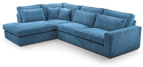 Mars Meble Große l-förmig Ecksofa Parma im modernes Design L-Form Wohnlandschaft aus Cordstoff Lounge Corner Ecke, Stoff: Lincoln 75 - blau, Ottomane: Links