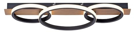 SellTec LED Deckenleuchte Holz Dekor warmweiss - kaltweiss, 3 Leuchtringe | Farbtemperatur einstellbar, warmweiss - kaltweiss, Rahmenleuchte für Wohnzimmer & Küche