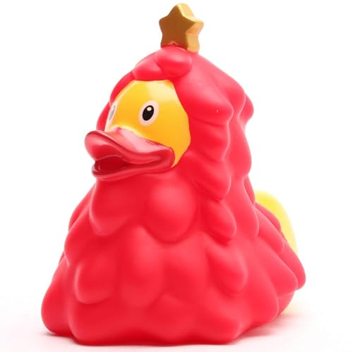 Badeente Weihnachtsbaum rot I I Quietscheente Tannenbaum I I L: 8,5 cm I inkl. Gummienten-Schlüsselanhänger im Set I Geschenk Weihnachten I Geschenk Nikolaus I Adventskalender