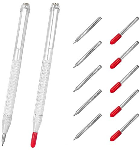 Bestgle 2 Bulini per Incisione, Penne in Carburo di Tungsteno con Magnete, Marcatore per Metallo, Ceramica, Piastrelle, Vetro, Legno, 10 Pennini di Ricambio