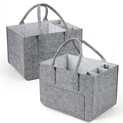 Eurhomewit Filtväska, shoppingväska med fack, filtväska, stor 30 l, vikbar och robust filt, shoppingkorgar, flaskväska, vedväska, leksaksväska, Ljusgrå/2 stycken, Einheitsgröße