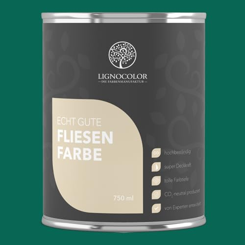 Lignocolor Fliesenfarbe matt | hochbeständige Farbe für Wand- & Bodenfliesen (Emerald matt, 750 ml) | hochdeckend für den Innenbereich