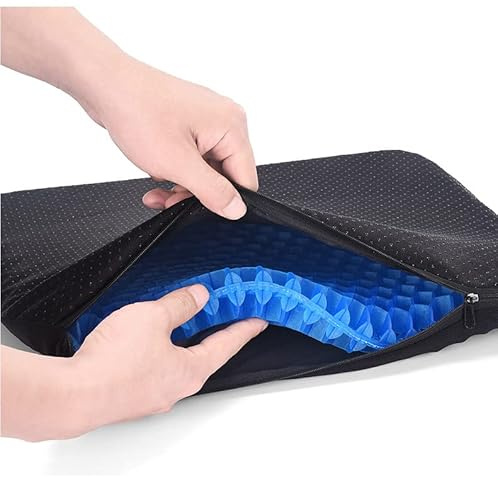 Cuscini per sedia a rotelle in gel a nido d'ape, per guida, viaggi in aereo, ortopedico, coccige, ufficio, piaghe da decubito, sciatica, sedile dello stadio, sedia da gioco (blu, 45 x 45 x 3,5)