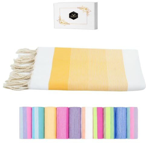 Sandrella Hamamtuch Sauna Damen & Herren groß 100x200 Baumwolle Strandtuch Decke Pestemal | gelb