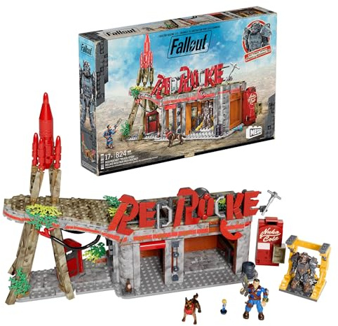 MEGA Fallout-byggleksaker med actionfigurer, Red Rocket-bensinmack med 824 delar, 2 ställbara figurer och tillbehör, för samlare, HXT00