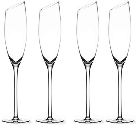 RUNZE765Z Champagnerkelche Haushalts-Champagnerglas, transparentes Glas mit schrägem Munddesign, klassisches und nahtloses Turmdesign, 4-teilig. Schaumweingläser