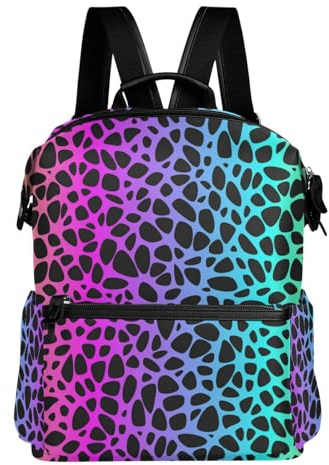 Mensch Damen Rucksack aus Polyurethan, modisch, Diebstahlschutz, Geldbörse, Schulrucksack, Reisen, lässig, Tagesrucksack, Punkte auf Regenbogen-Leopardenmuster
