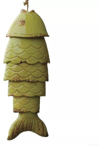 Carillon éolien en métal coloré, motif poisson koï, capture la sérénité du Japon antique (vert herbe)