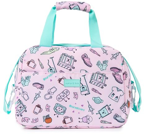 Nurse is Love Bolsa Termica Porta Alimentos con Patrones de Enfermera, Bolsa Comida Trabajo, Nevera Portatil, Loncheras de Trabajo con Divisiones ajusta con Tartera, Fiambreras para Enfermeras