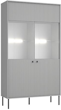 Lomadox Vitrine Vitrinenschrank in grau mit gerillter Front
