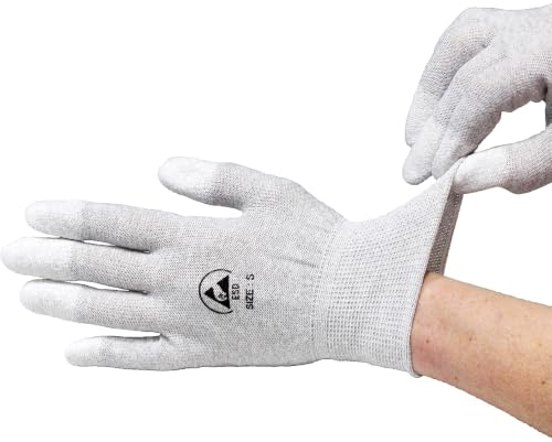 Kill Stat 3 Pairs Anti Static Safety Gloves – Grey PU Coated Fingertip Work Gloves for Electronics, Assembly & Repair – Non‑Slip ESD Protective Gloves for PC Building, Soldering & Phone Repair, Large