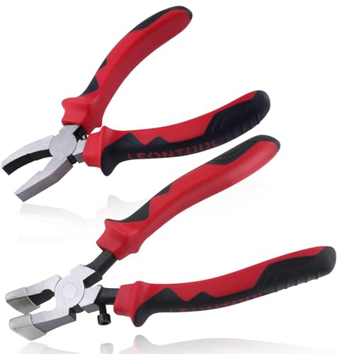 LEONTOOL 2-in-1-Glasschneidewerkzeug-Set, Laufzange und Grozer-Zange mit Gummispitzen für Schlüsselanhänger, Hardware-Installation und Buntglasarbeiten