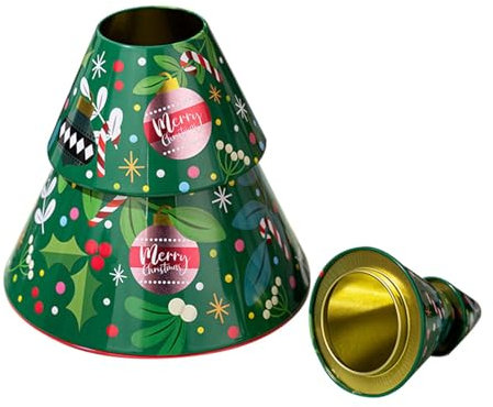 Christmas Cookie Tins, Christmas Tree Candy Bowl Small Food Containers, Metal Cookie Tins Decorative Candy Containers, Nesting Empty Tins for Chocolate, Candy, Cookie, Tea, Coffee