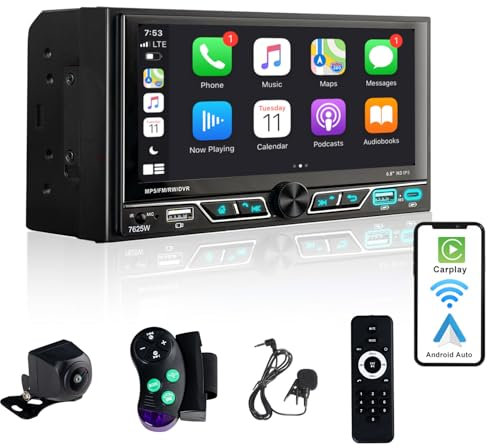 Alondy Autoradio 2Din mit 6.8 Zoll Bildschirm, Kompatibel mit [Wireless] Apple CarPlay/Android Auto Bluetooth Typ-C USB 2,1A Schnellladung Rückfahrkamera AM/FM/RDS Radio DSP
