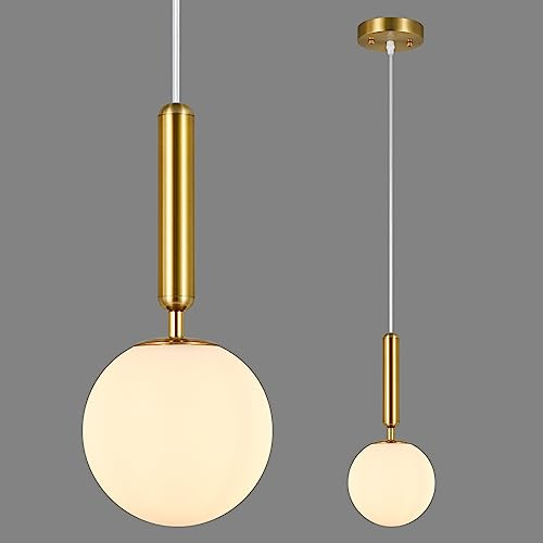 ZPBSJ Moderne Goldene Pendelleuchte für die Kücheninsel Mid Century Pendelleuchten mit Kugel milchig weißes Glas Pendelleuchte für Esszimmer Bad Eingang Schlafzimmer(1 Packung)