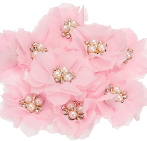 PATIKIL 10 Stück 2,36 Zoll Strass Perlen Chiffon Blume Nähen Pink | Stoff Applikationen, Für DIY Handwerk Kleidung Stirnbänder, Hochzeit Party Dekoration