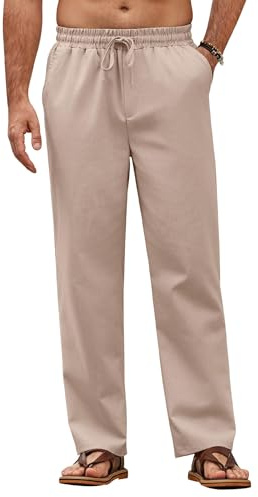 COOFANDY Men's Casual Pants Elastic Waist Drawstring Lightweight Trousers Summer Beach Chinos Loose Fit with Pocket Khaki XL