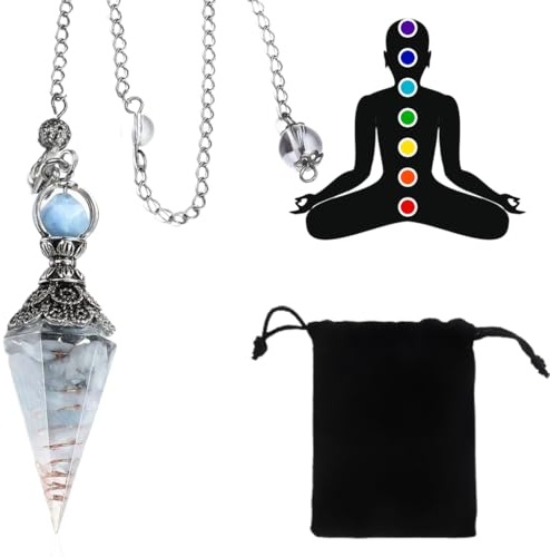 NJCXOLA Article Cristal de Roche, Pendule de Radiesthésie en Cristal hexagonal avec Chaîne en Pierre, Pendentifs en Pierre pour la Méditation Divination Scrying Balance, Stone Pendant