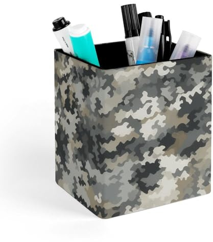 RTBKLYQ Pen Holder for Desk Digital Camo Printed Square Leather Pen Holder Desk Organizer Brush Holder Remote Control Stand for Organizing Stationery Cosmetics