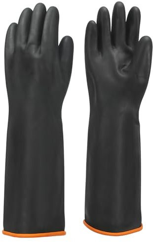 sourcing map Chemical Resistant Gloves, Latex Industrial Gloves 55cm Long Sleeve Anti-Slip Protective Safety Work Glove for Cleaning Dish Washing Resist Acid Alkali, Black