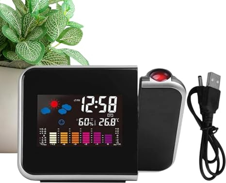 Walopola Réveil projecteur, Horloge de Projection,Horloge de projecteur pour Plafond de Chambre - Alarme de projecteur de Station météo à Affichage LED Clair pour Chambre à Coucher