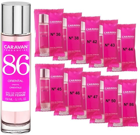 CARAVAN FRAGANCIAS Damenparfüm Nr. 86, 150 ml + Set mit 10 Flaschen mit verschiedenen Damenduften von Caravan, um neue Düfte zu entdecken