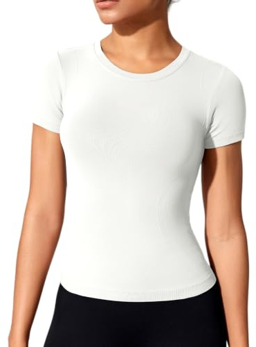 XDSP Tee Shirt Sport Femme Manche Courtes Tops Yoga Col Rond Les Respirant Schage Rapide Sport de T-Shirt Doux Haut Fitness Athltique Fonctionnement Chemises Running Pilates Jogging
