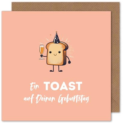 Premium Happy Birthday Geburtstagskarte Toast, quadratisch mit Umschlag - lustige Karte Frau, Kinder, Freunde & Familie