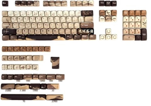 QPSJXN Brown MOA Style PBT Keycaps 140 Thermal Sublimation MX Mechanical Keyboards Accessories(Chinese design)