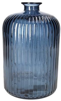 KEYHOMESTORE | Bottiglia in Vetro Rigato di Alta Qualità Artigianale, Contenitore Elegante come Decorazioni e Soprammobile per Soggiorno o Ufficio, Made in Italy (14x23cm) - Blu Cobalto