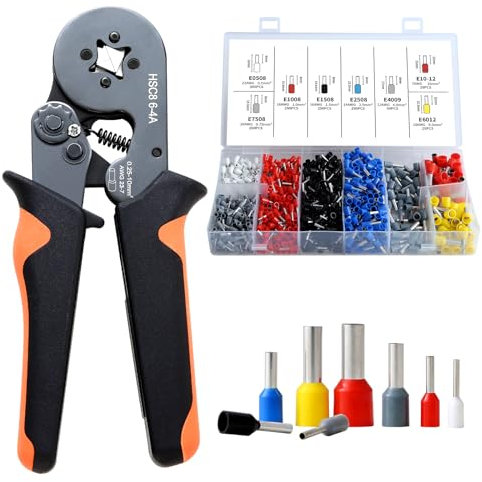 Hibisaws Pince à Sertir,0.25-10mm²,1250 Cosses electriques a Sertir-Pince Sertir Cosse pour Installations Électriques et Réparations de Véhicules-Pinces à Sertir Polyvalentes,Pince a sertir electrique