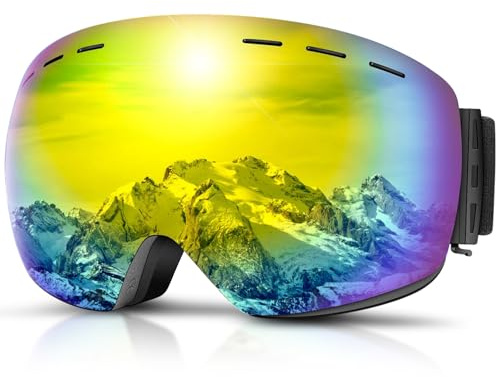 DADA-PRO Gafas de Esquí Para Hombres y Mujeres, Gafas de Snowboard Sobre Gafas OTG, Anti-Bruma, Sin Marco, Con Protección UV 100% (Dorado)