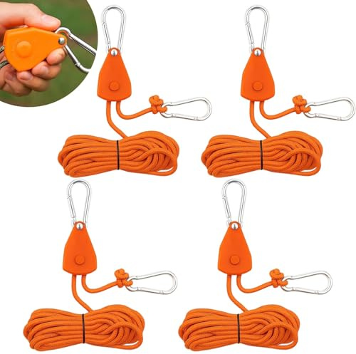 Lot de 4 tendeurs de câble coupe-vent avec cliquet - Tendeur de câble pour camping, auvents et tentes - Orange