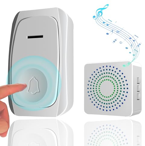 Sonnette sans Fil Exterieur, Sonnette sans-Fil Longue Portée 400m,Carillon avec Récepteurs Enfichables pour la Maison, Etanche IP65,LED Bleu,Kit Bouton Sonnette Exterieur pour Maison/Villa/Bureau