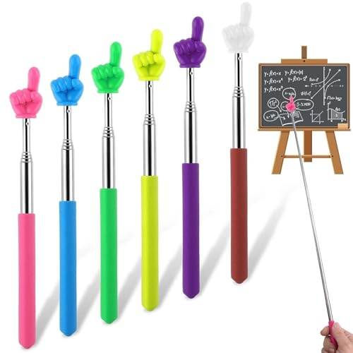 LINTRA Zeigefinger Stab, 6 Stück Zeigestab Ausziehbar, Edelstahl Zeigefinger, Buntes Zeigestock, Verstellbar Zwischen 20 cm und 68 cm, für Klassenräume, Präsentationen, Vorträge