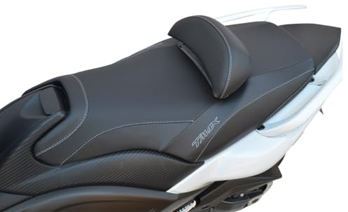 Moto Discovery Funda de Asiento Compatible con Yamaha T-MAX 500 2008-2011/530 2012-2016 Negra con Costuras Grises (F)