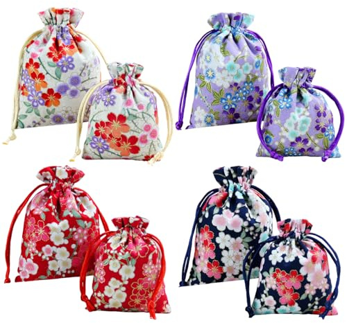 CavspkArt 8 Pcs Drawstring Jewelry Pouch,4 Styles Large and Small Sizes Chinese Silk Jewelrys Gift Bag,Embroidered Drawstring Pouch Bags,Jewelry Purse Gift Bags for Women,Girls (B style)