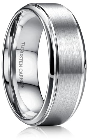 CASSIECA Ringe Herren Wolfram Ringe für Herren Silber Matt Gebürstet Eheringe Verlobungsring Partnerring Trauringe Breit 8MM Größe 68.5