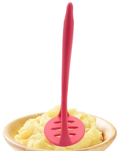 Potato Masher - 10.43 Inch Masher | Silicone Utensil - Red Non-Stick Wide Durable Potato Masher for Potatoes Carrots Home Cooking Quick Easy Lump-free