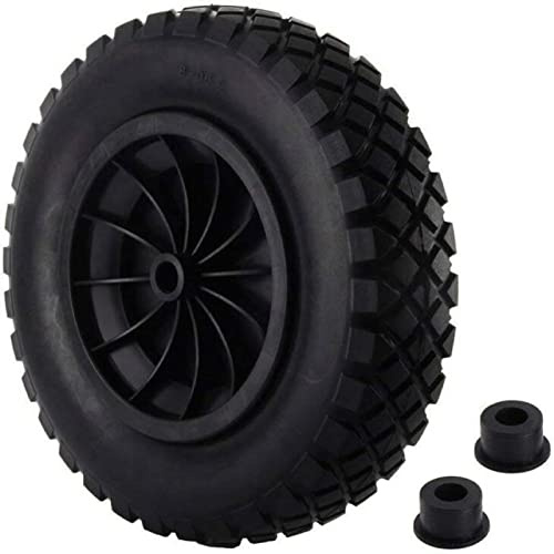 EVERGOODS 14 Wheelbarrow Wheel PU Solid 3.50-8 Heavy Duty Replacement Tire | Tire with Rim for Garden Trolley, Barrow, and Go-Kart (Black)