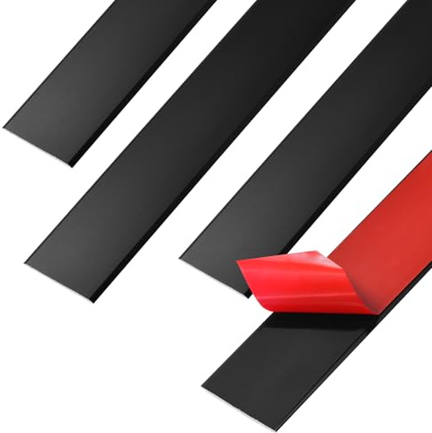 4PCS Aluminum Flat Floor Transition Strip Self Adhesive,Door Threshold Strip,Metal Edge Molding Trim for Laminate Wood Tile Vinyl, Floor Flat Divider for Joining Flooring Gaps (5CM x 0.9m,Black)