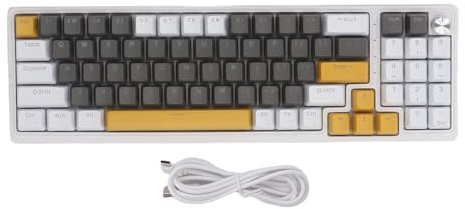 MENDUNER Mekaniskt Speltangentbord med 78 Tangenter med RGB-bakgrundsbelyst, Kabelanslutet Tangentbord med blå Switch med Volymknapp, 75% Kompakt USB Anti-Ghosting för Datorspel på (Gul Vit Grå)