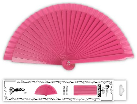 H.U.S.L® Abanico 23CM DE Madera Lisa con Tela DE Marfil, Abanico DE Madera Adornado, Abanico Original (Rosa Fucsia (Liso))