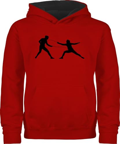 Pullover Kinder Hoodie Jungen Mädchen - Sport Kleidung - Fechten - 152 (12/13 Jahre) - Rot/Schwarz - mädchen+hoodie+fechten outfits 25. geburtstag fecht kinderpullover fechter fencing kapuzenpulli