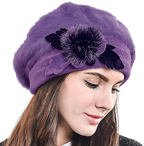 HISSHE Damen Barette Künstler Wolle Baskenmütze Angora Beanie Winter Mütze BR022