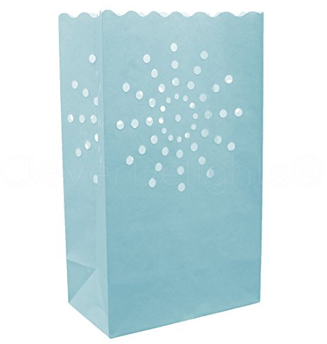 CleverDelights Blue Sunburst Luminary Bags - 30 Pack - Christmas Holiday Sidewalk Candle Light Bag Decorations