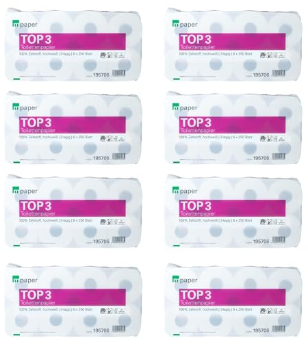 Toilettenpapier 72 Rollen 3-lagig Hochweiß – 250 Blatt je Rolle, Weich & Saugstark, WC Papier Großpackung Vorratspack für Haushalt, Büro, Gastronomie & Gewerbe