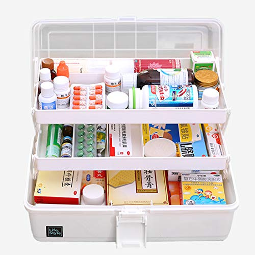 MAJOZ Medizinbox Erste-Hilfe-Schachtel mit Griff, Mutilfunctional Hausapotheke Box Aufbewahrungsbox,33 × 18 × 17,5cm (Weiß)
